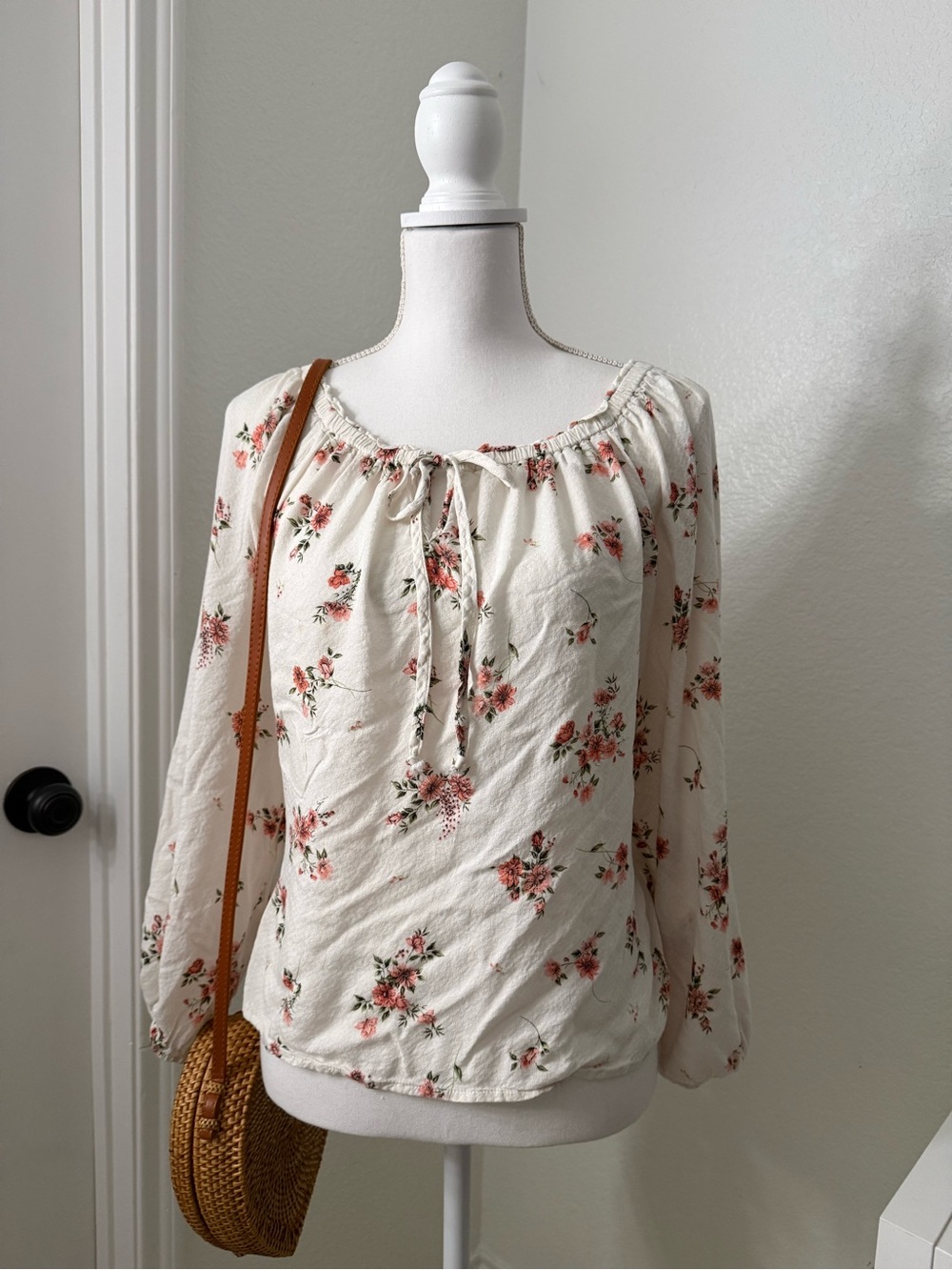 Rewind White Blouse with Pink Floral Print XL
